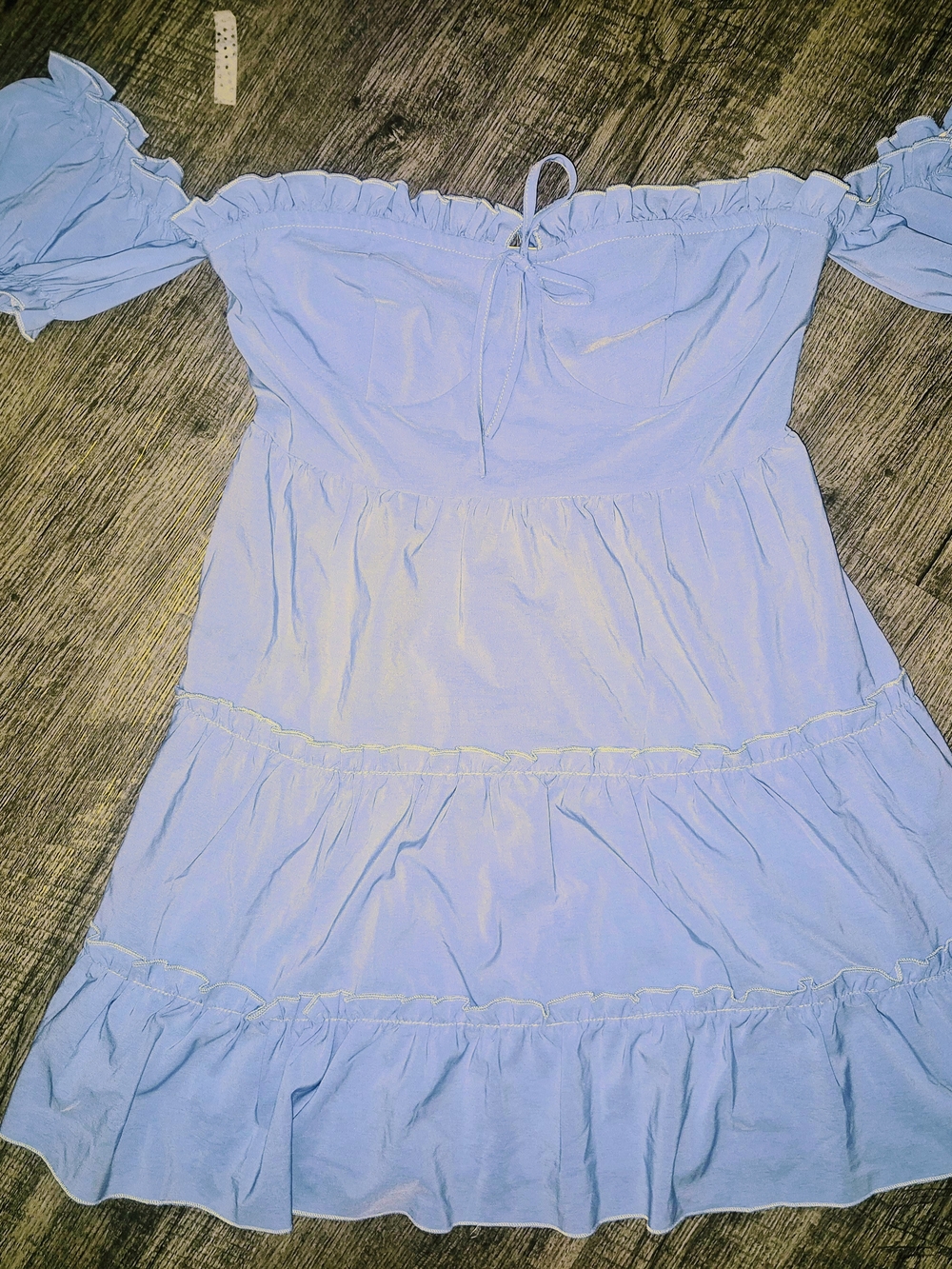 Off-Shoulder Light Blue Midi Dress